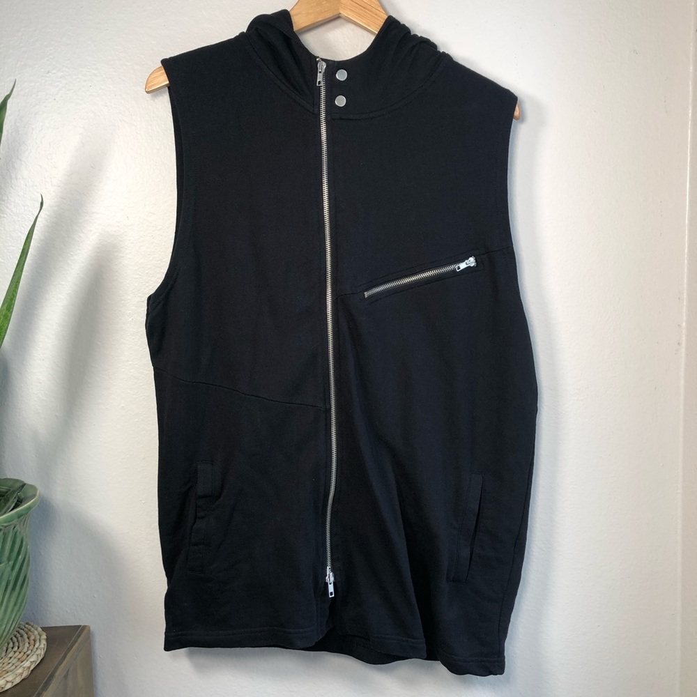 H&M Black Sleeveless Hoodie Vest Zipper Size XL